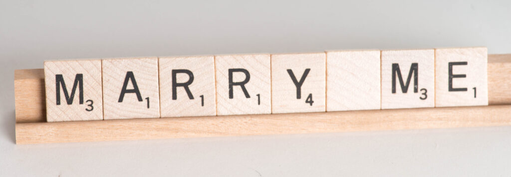 Marry Me spelled out in Scrabble letters - Grandpa Beck's Games - FunFamilyGameNight.com